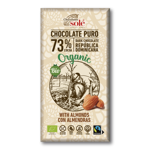 Chocolate Negro 73% Cacao con Almendras 150g Bio