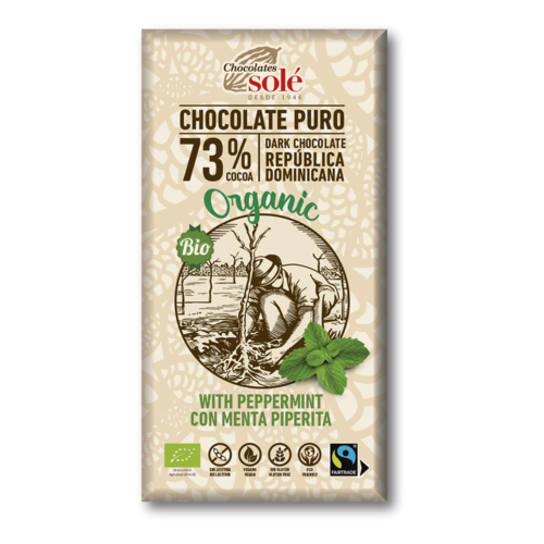 Chocolate Negro 73% Cacao con Menta 100g Bio