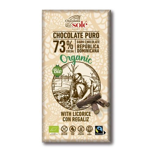 Chocolate Negro 73 % Cacao con Regaliz Bio